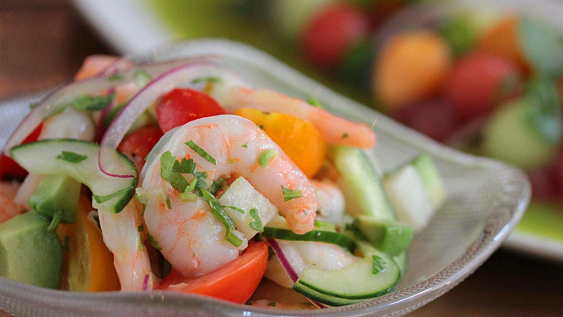 a close up of shrimp ceviche