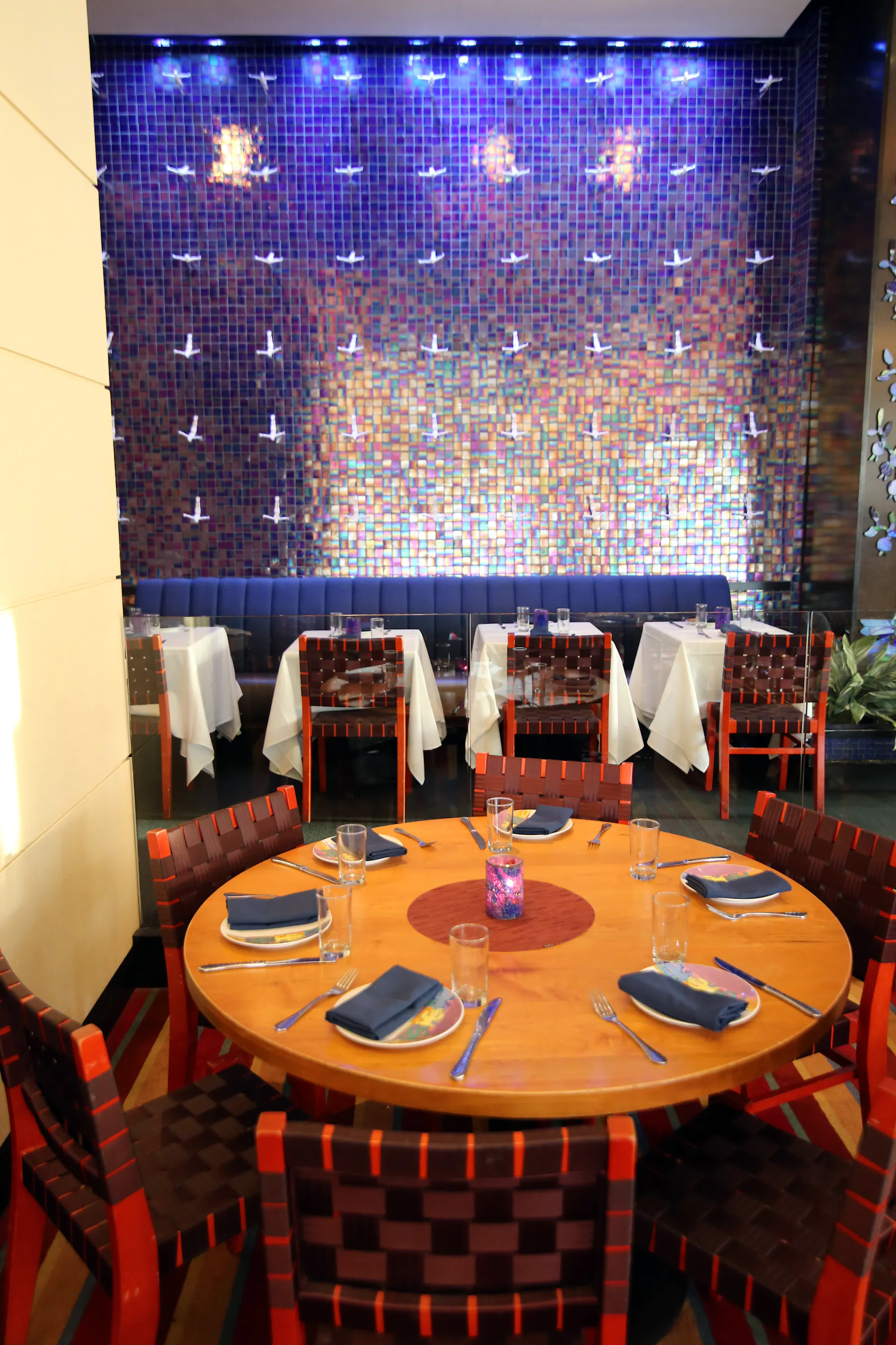 dining room with opal wall installation