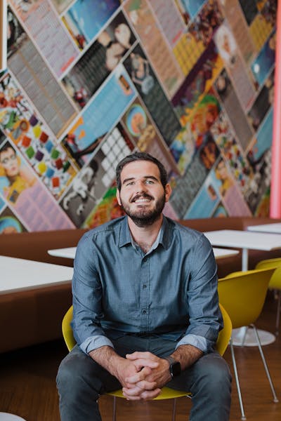 a man sitting on a table