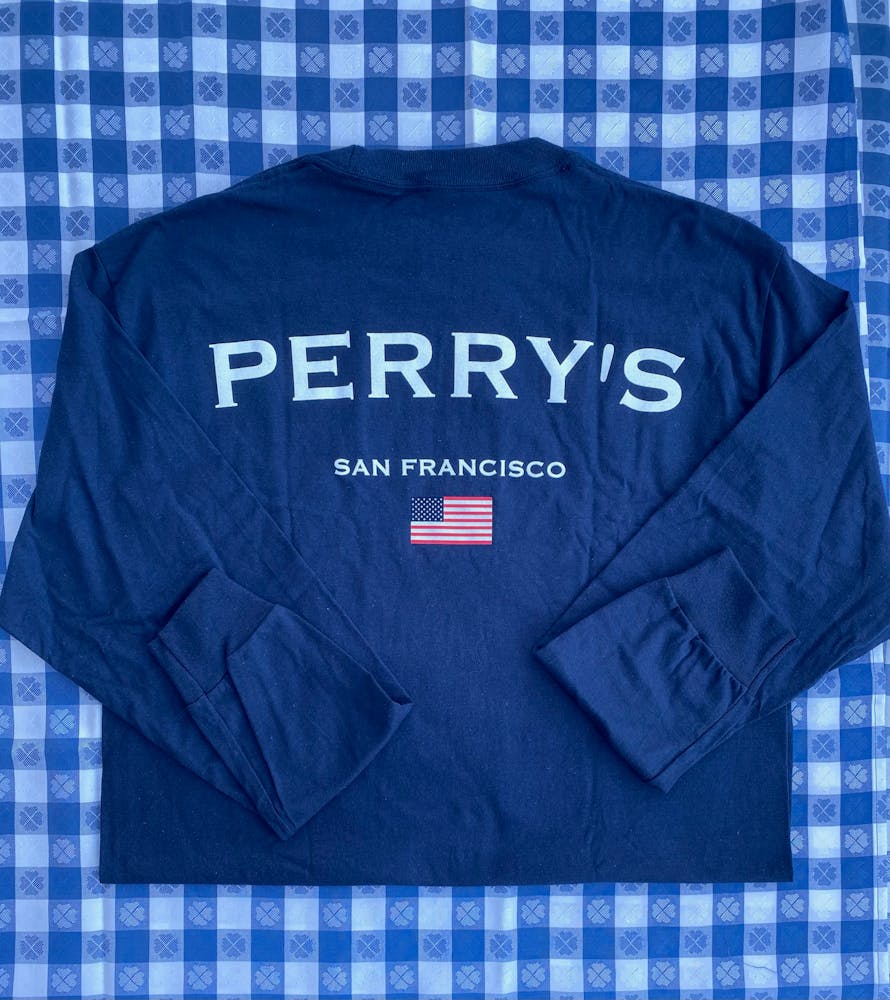 a blue and white shirt