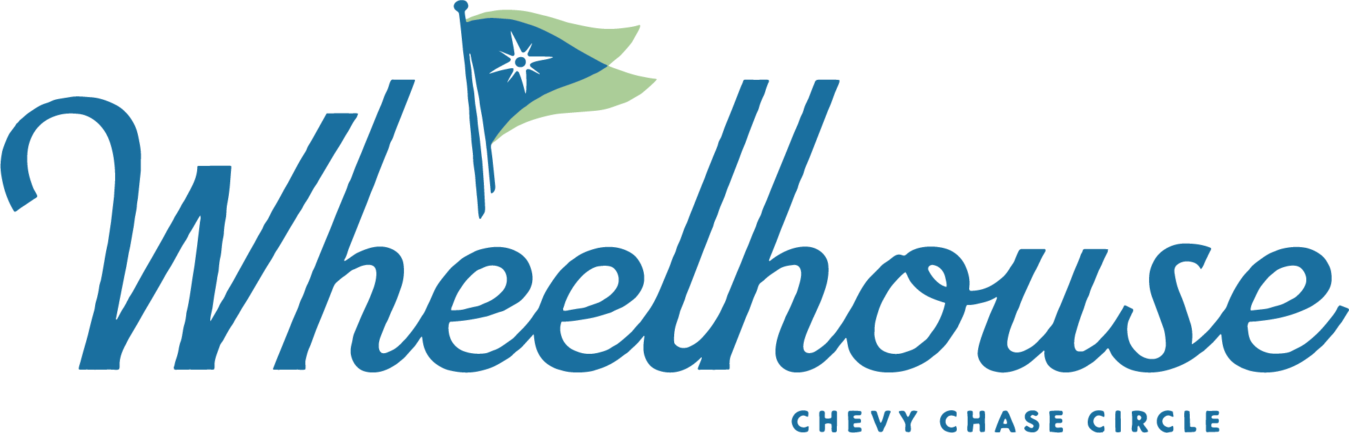 a blue and green flag with a star on it