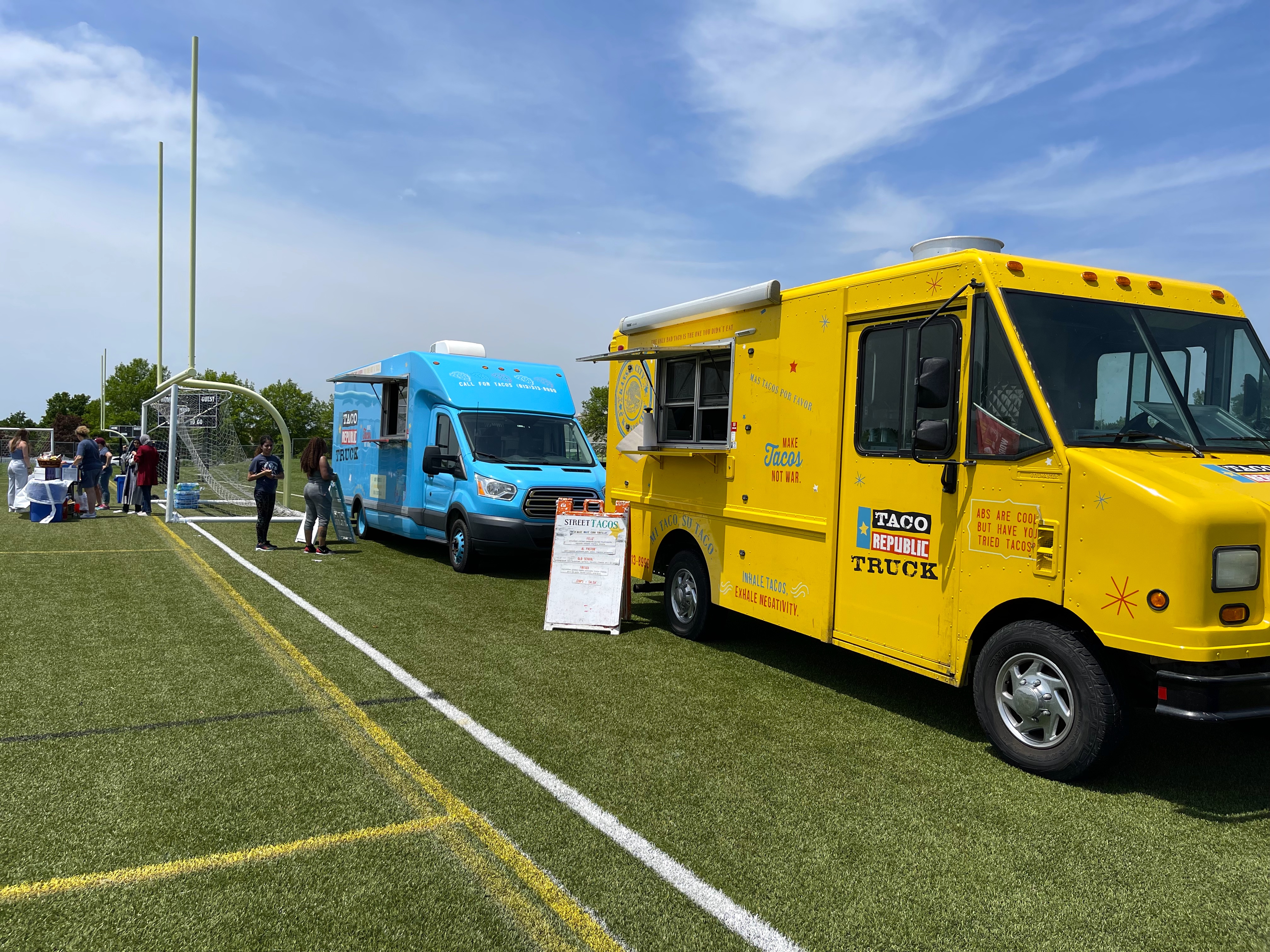 a truck is parked in the grass