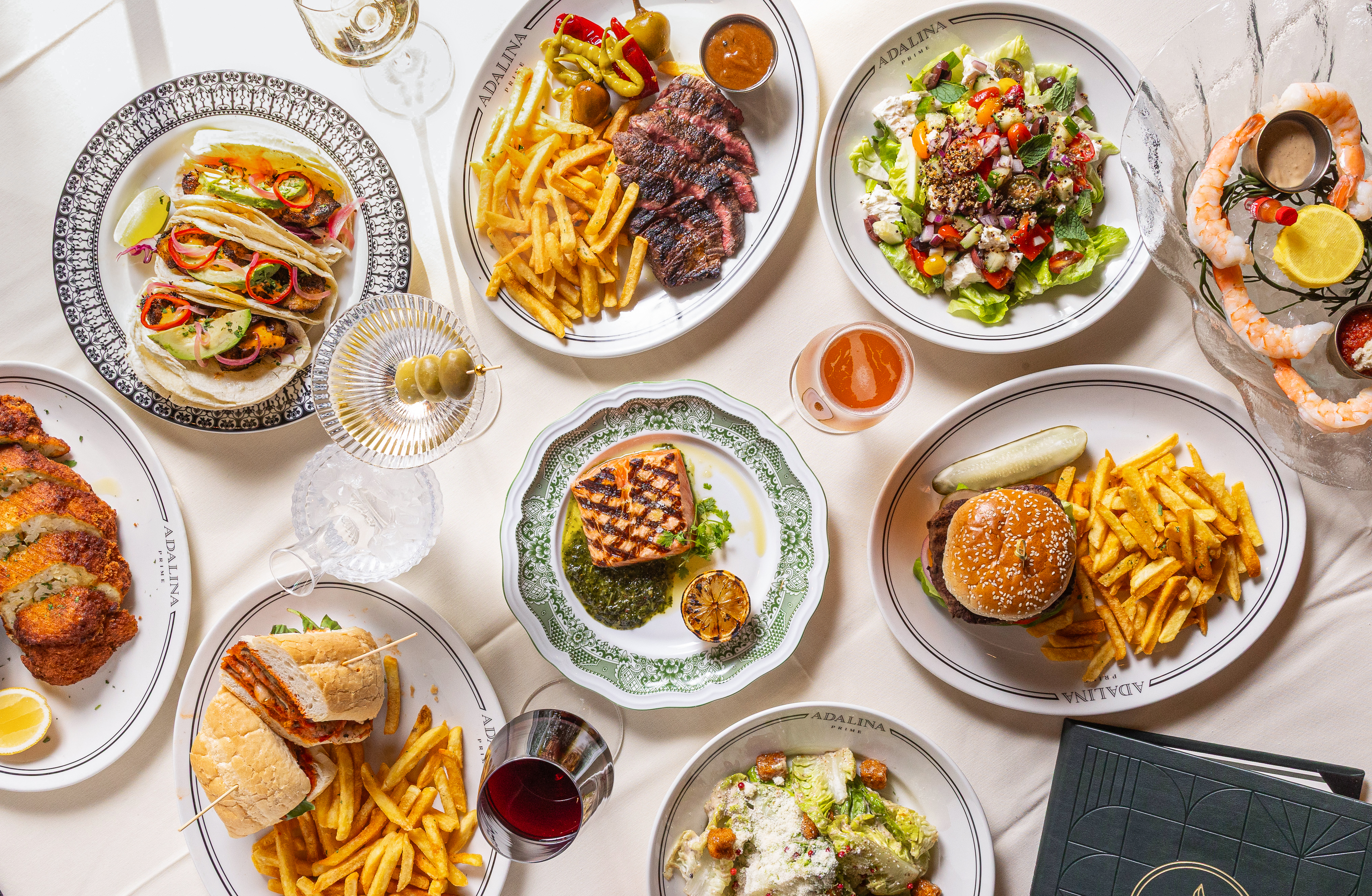 a table with plates of food