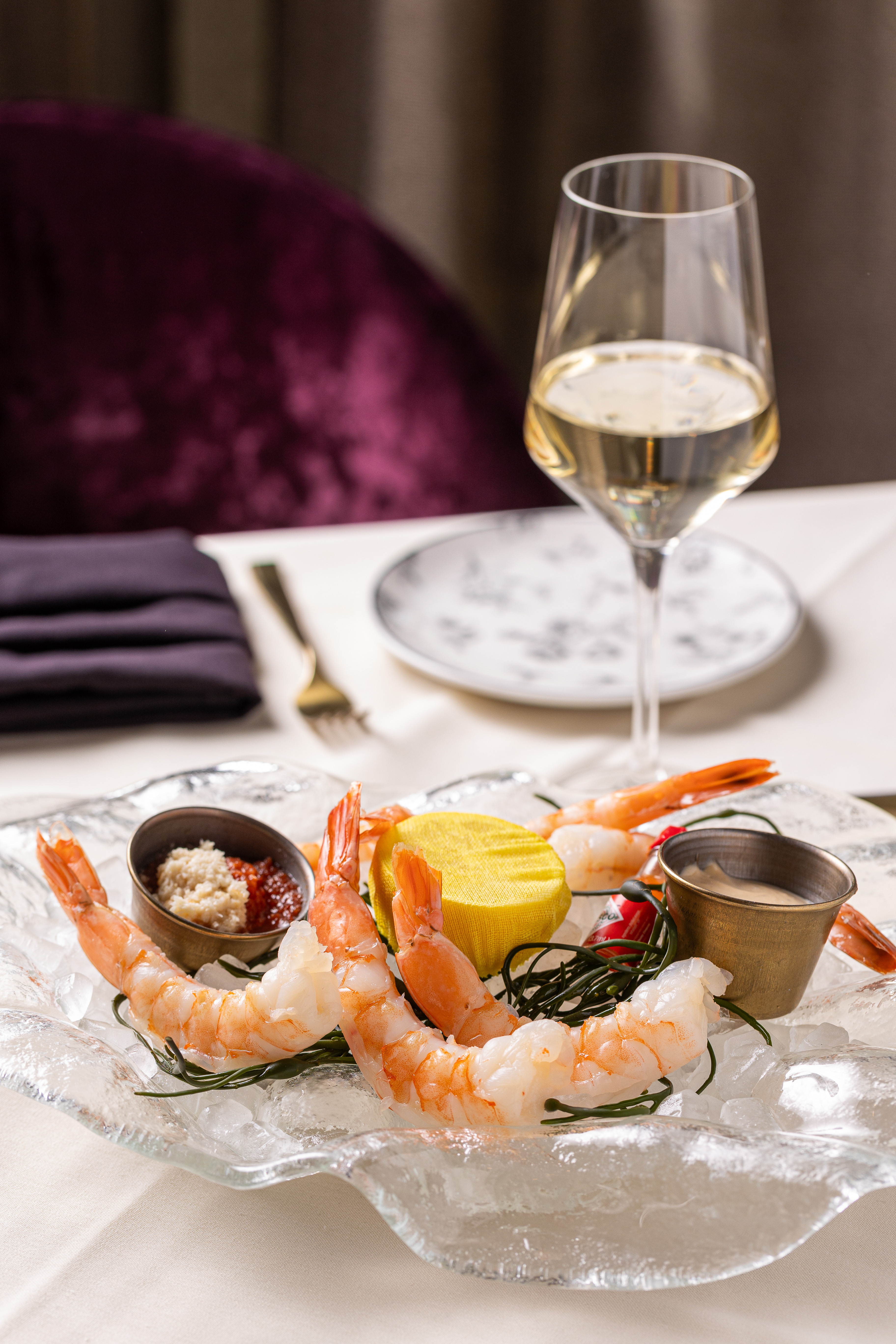 Adalina Prime Lunch, Shrimp Cocktail, White Wine