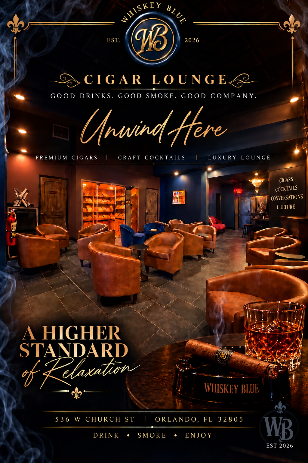 a cigar lounge with chairs and a cigar