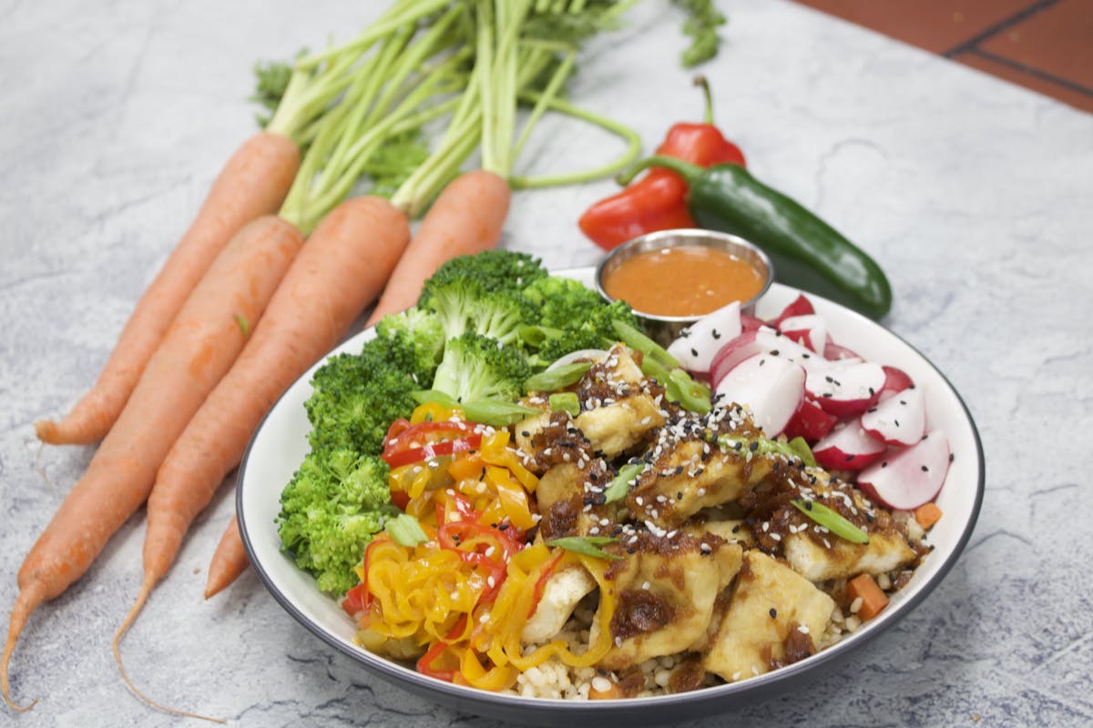 a plate of food with broccoli