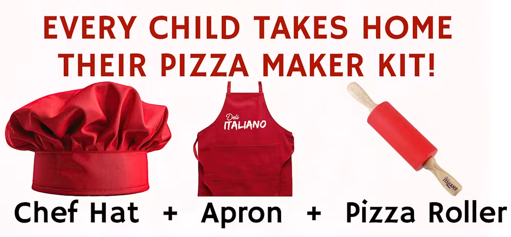 a red apron and a pizza maker