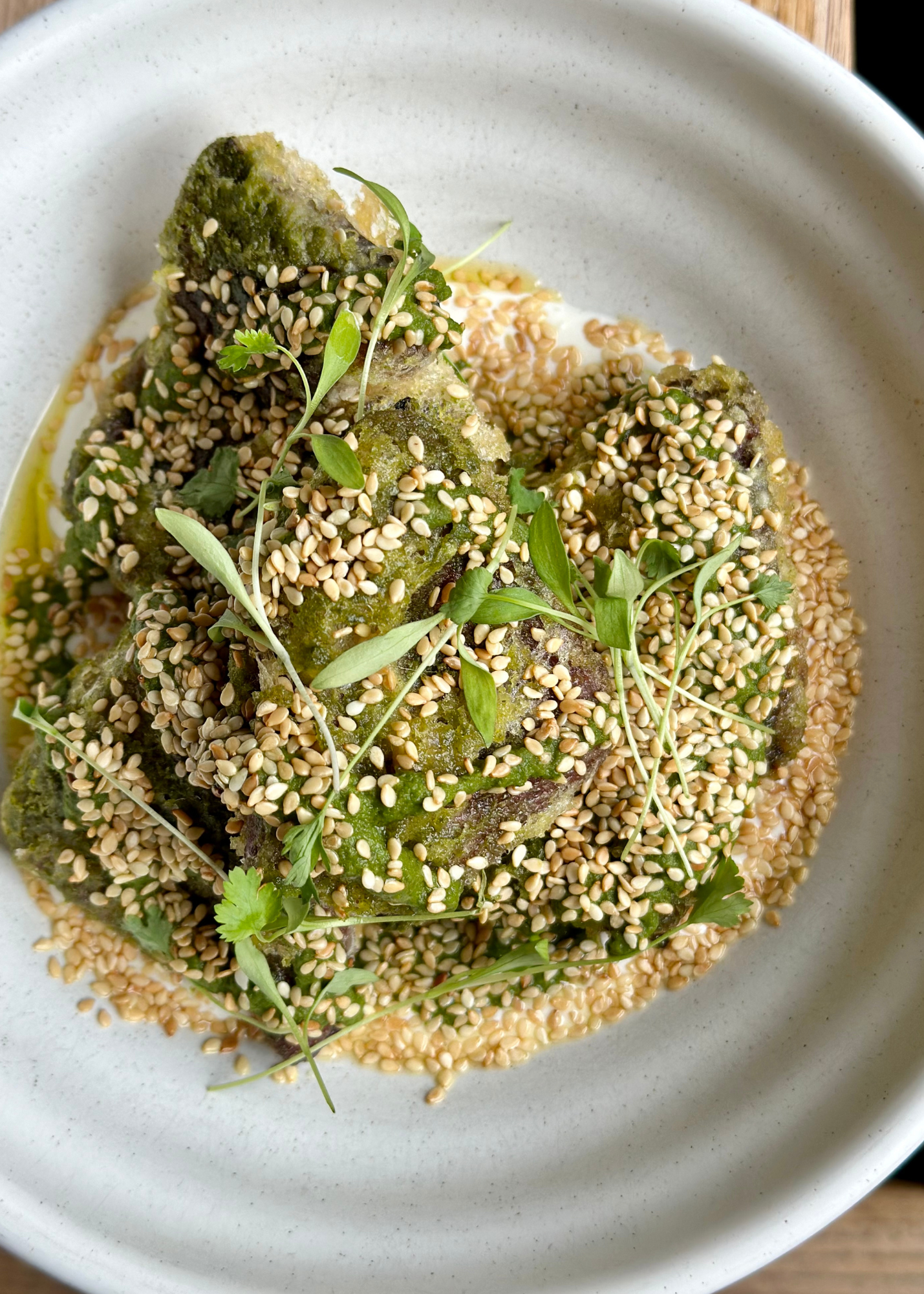 heirloom sweet potatoes with sesame and mojo verde