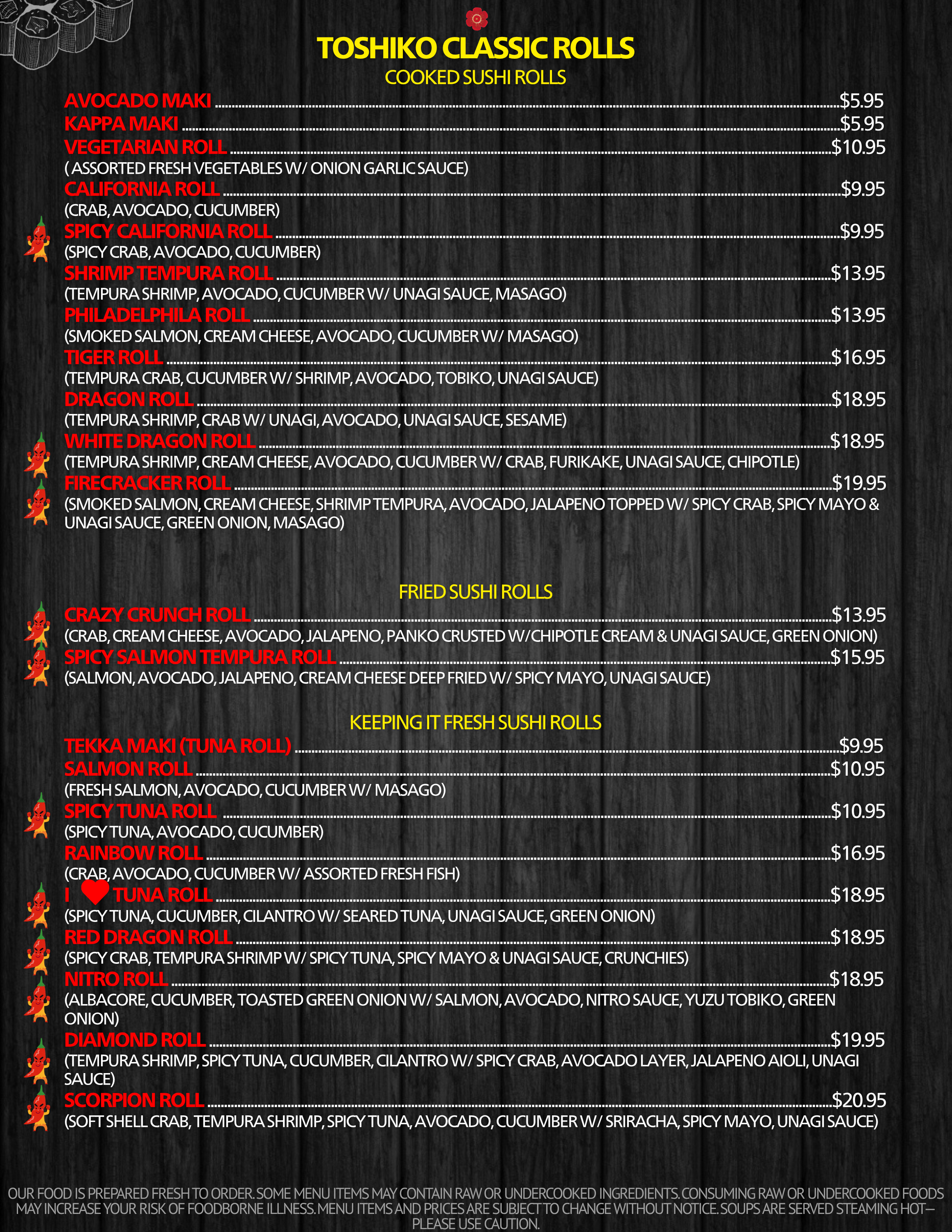 a menu with price list and price list