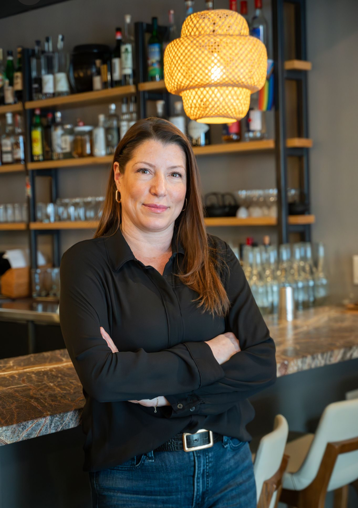 a woman sitting at a table