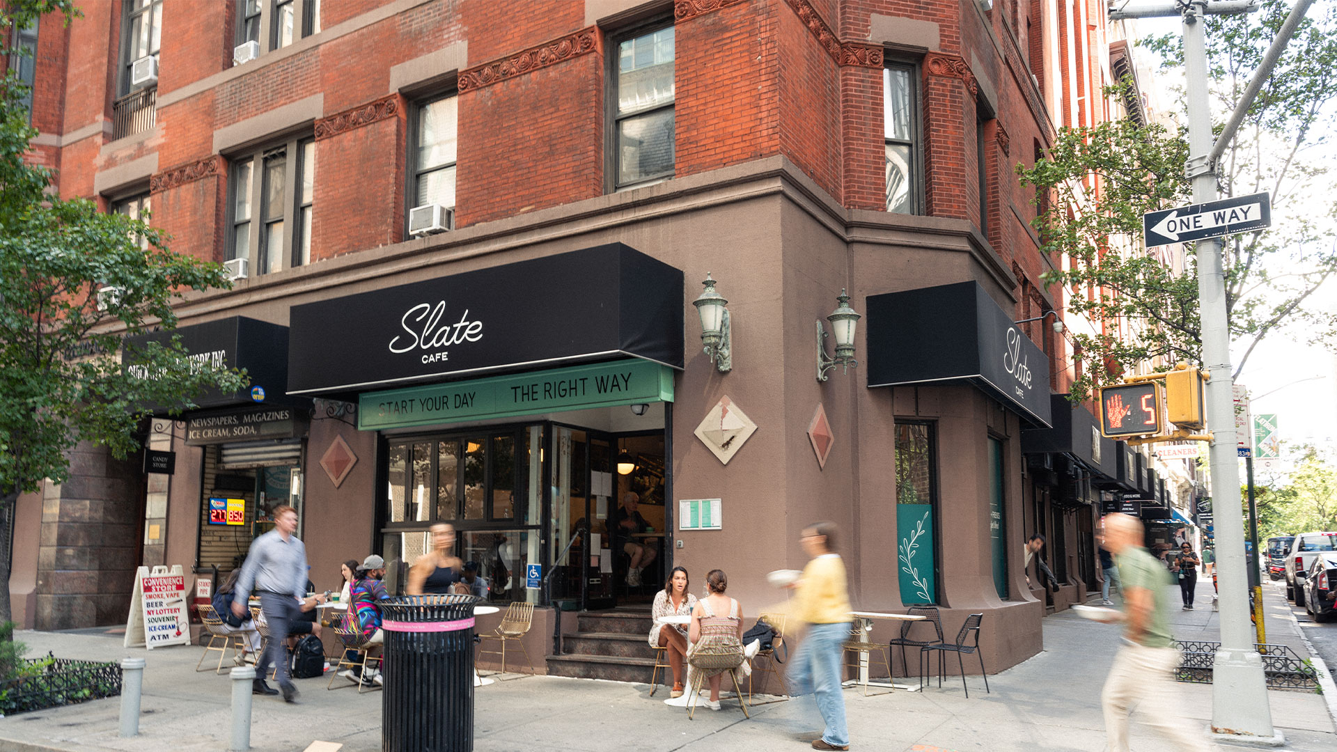 a close up of a front store