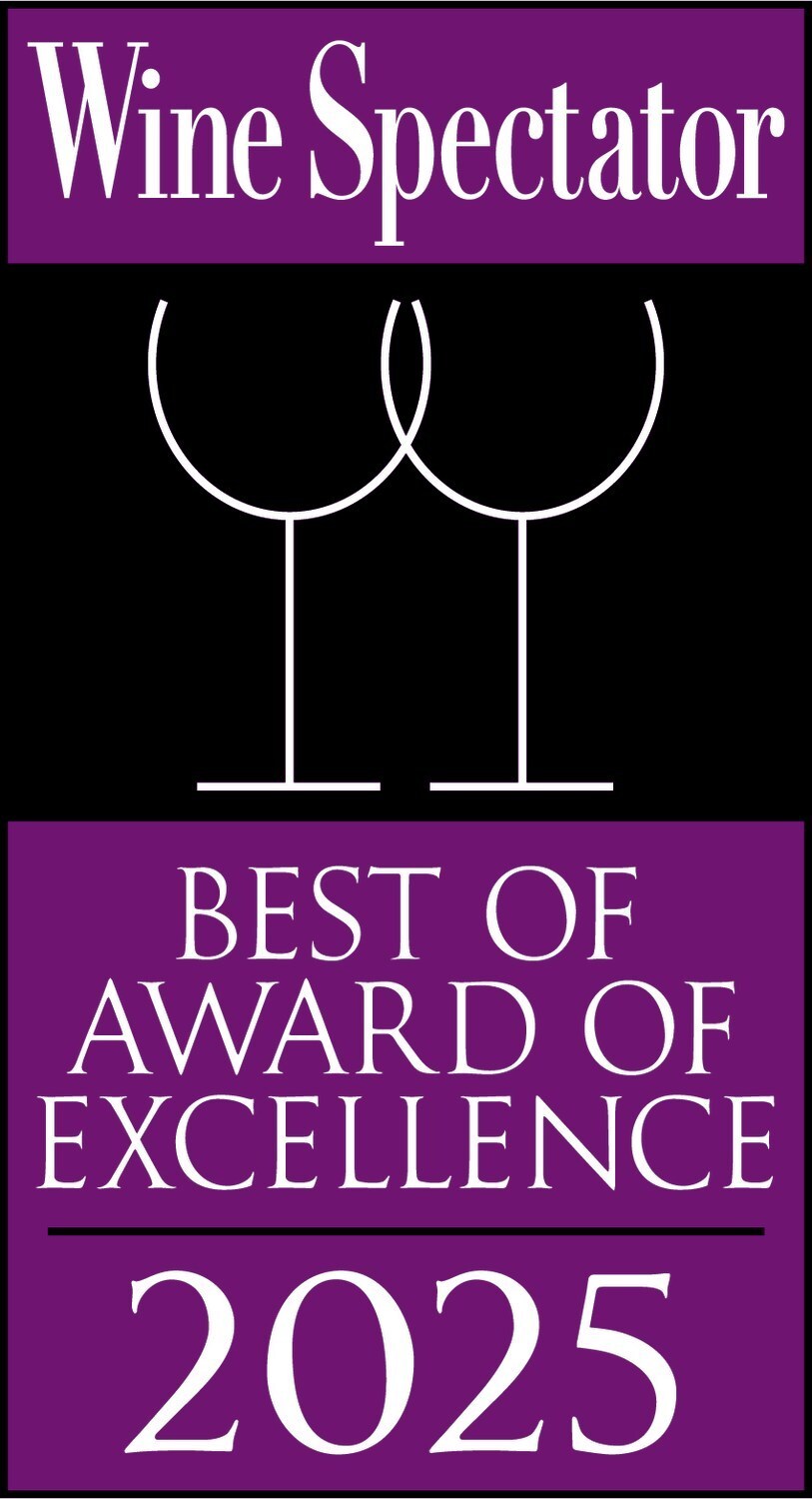 a purple and white sign with two wine glasses