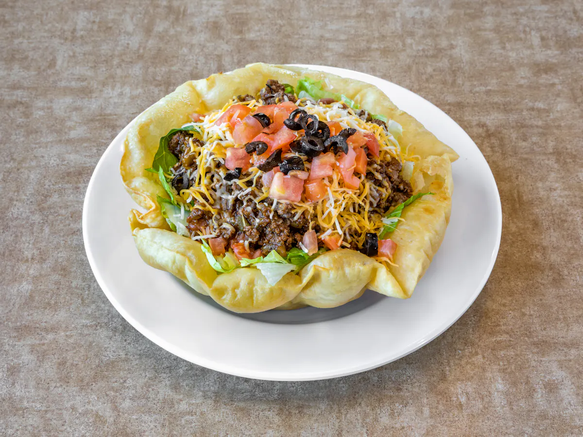 a taco salad on a table