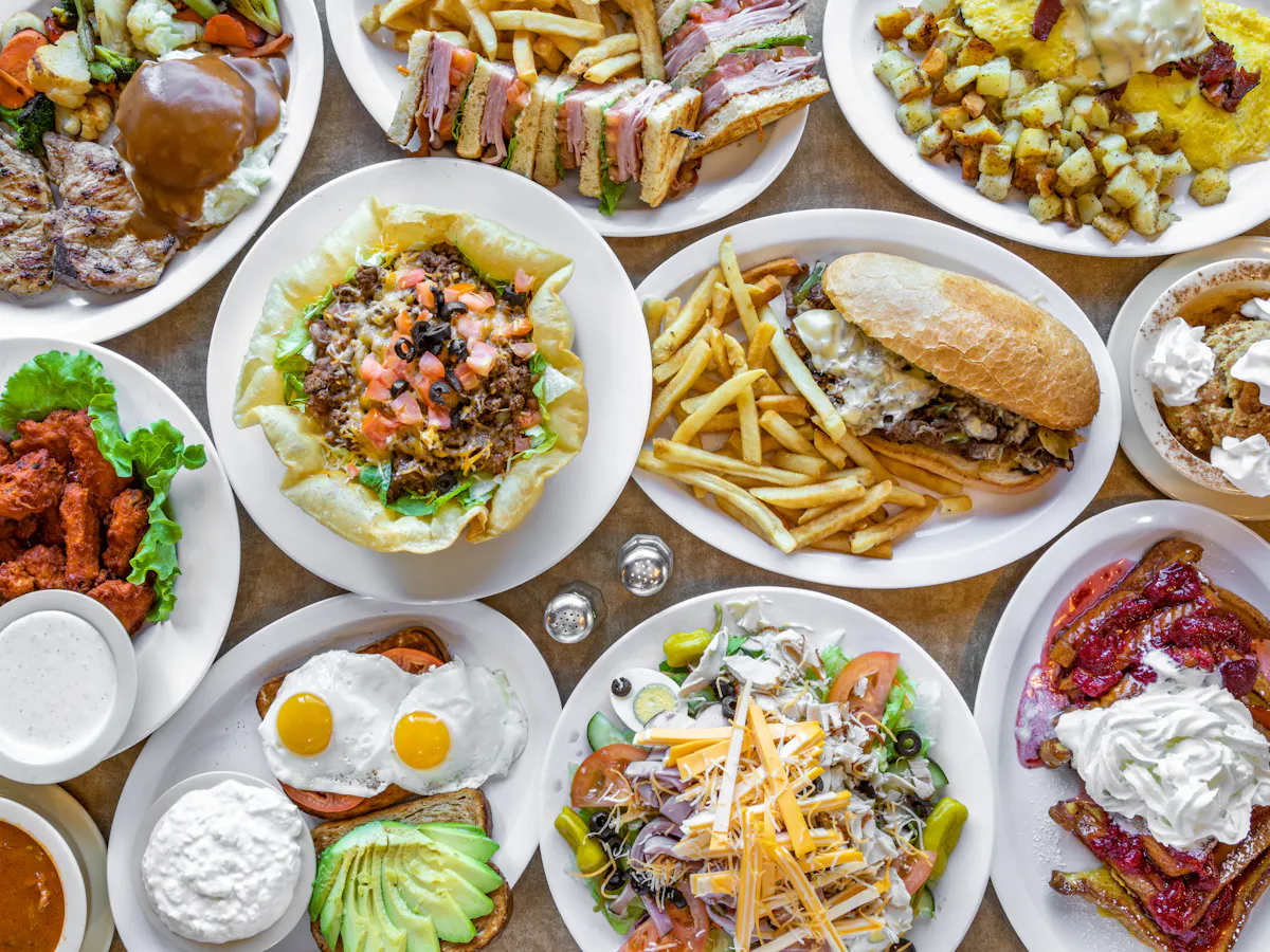 many different types of food on a table