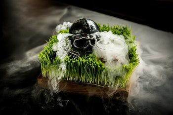 close up of a designed appetizer with a skull