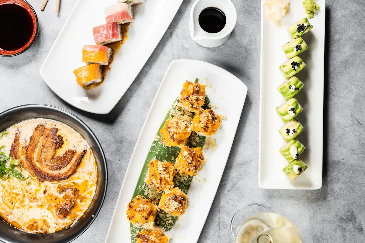 a table with plates of food