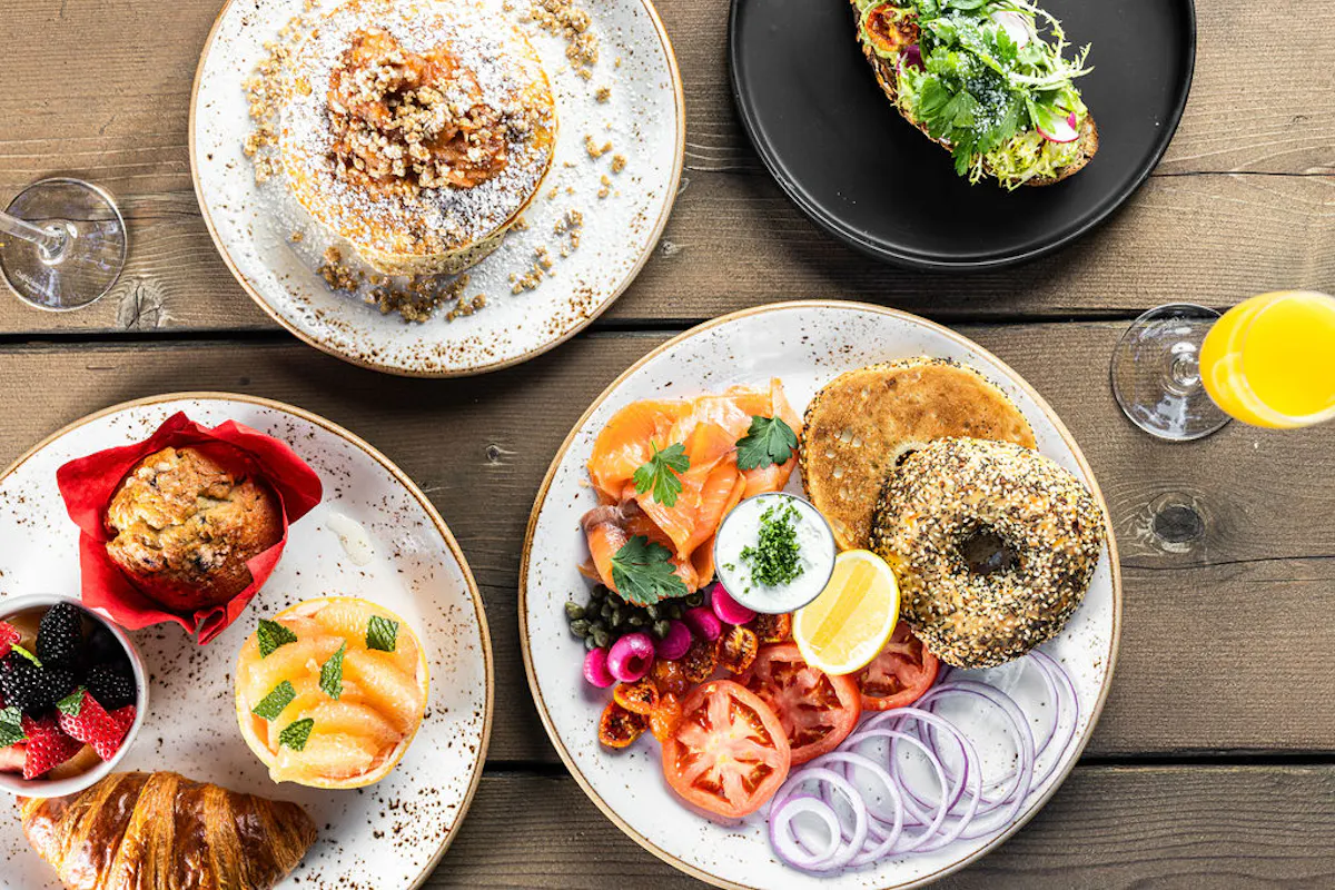 a group of plates of food