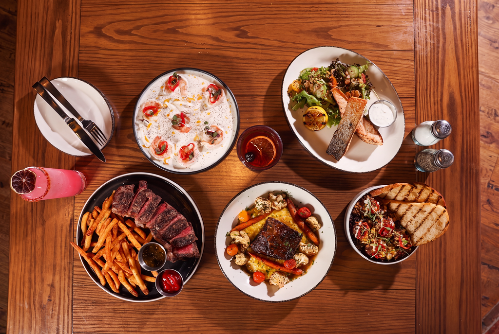 a table with plates of food