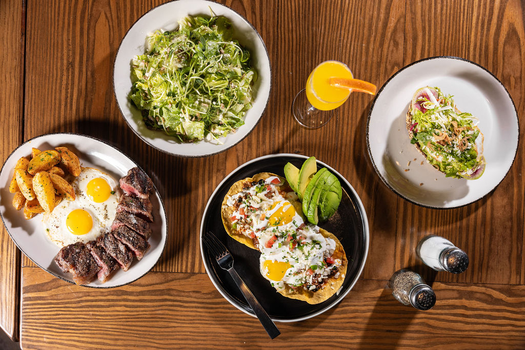 a table with plates of food