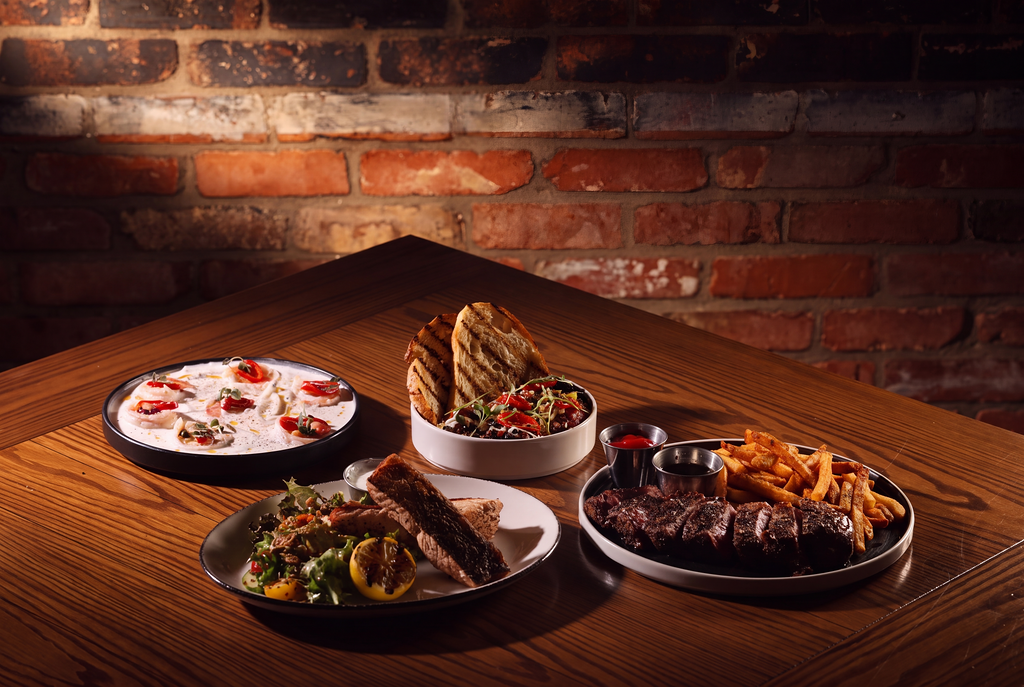 a table with plates of food