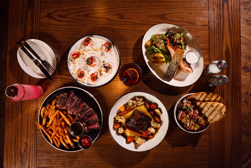 a table with plates of food