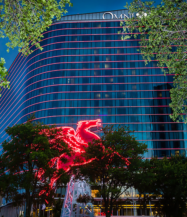 a building with a red light