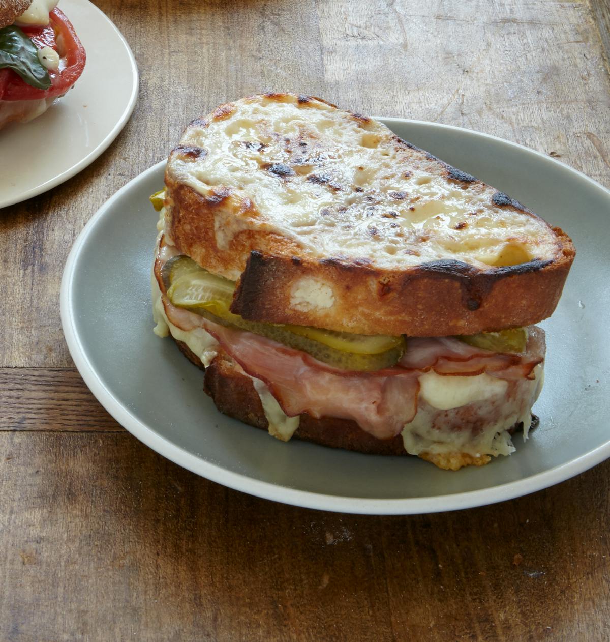 a sandwich cut in half on a plate