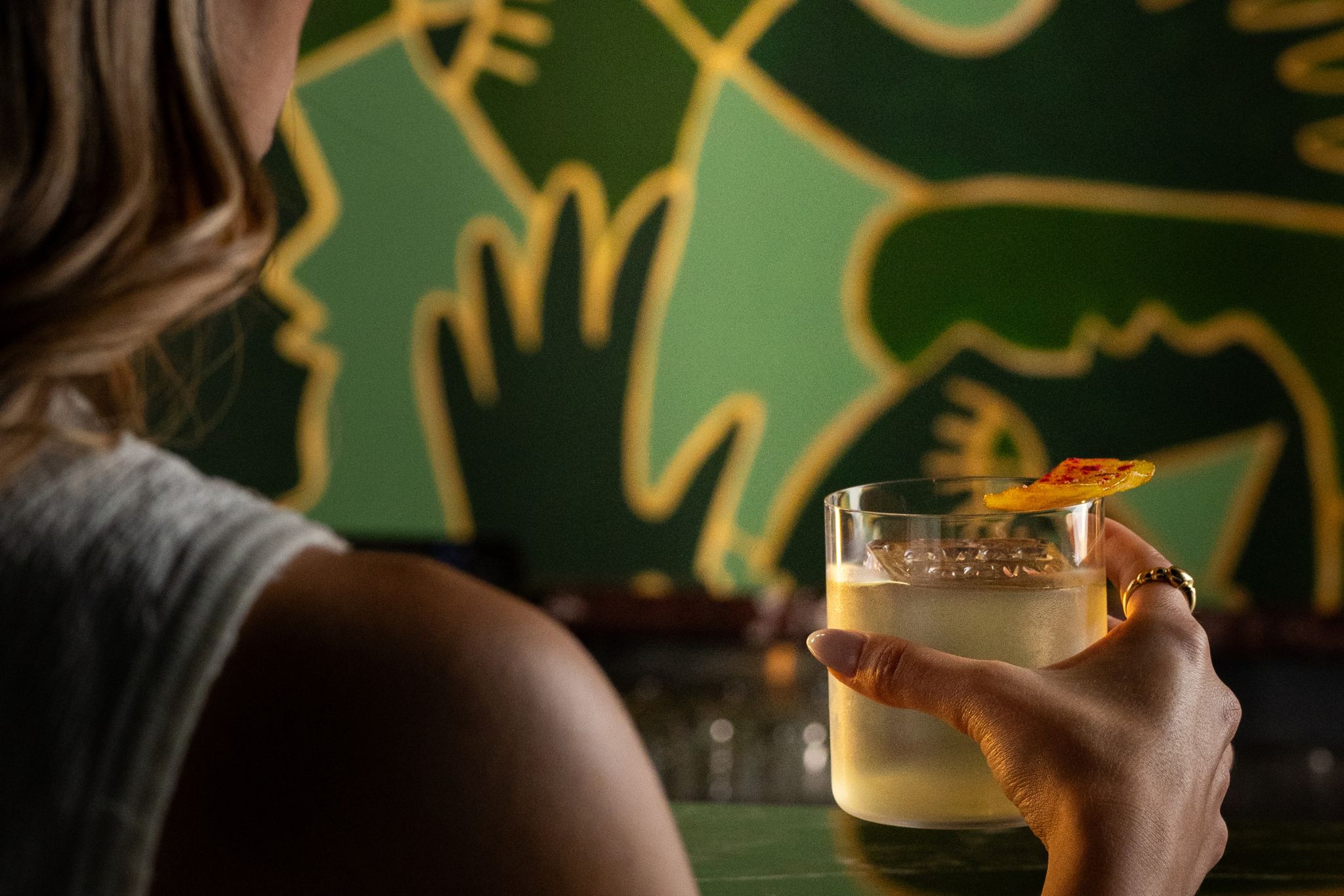 a person sitting on a table