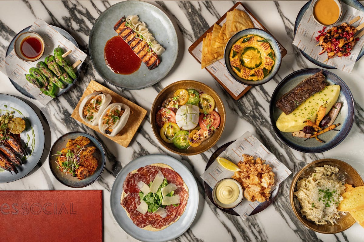 a bunch of different types of food on a table
