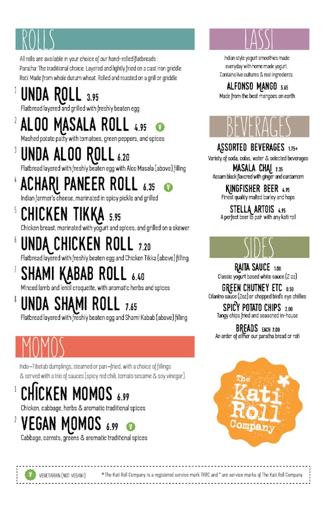 Menus The Kati Roll Company