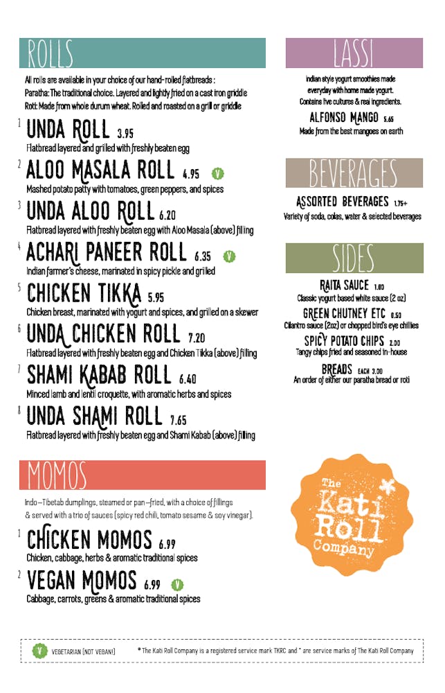 Menus The Kati Roll Company