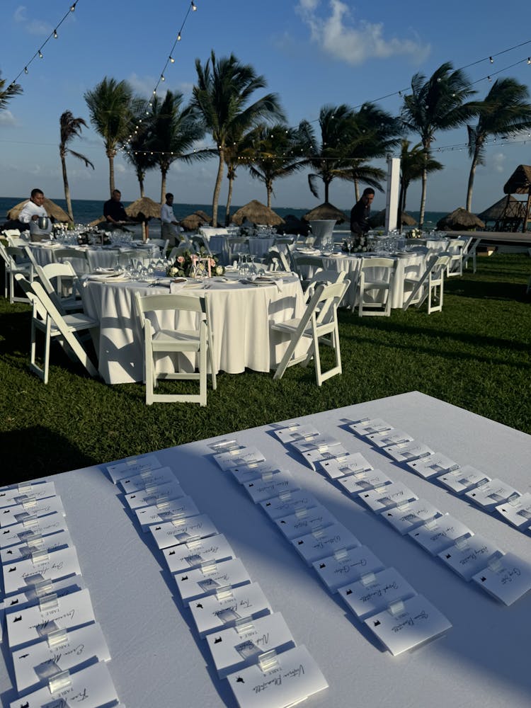 a close up of tables and chairs