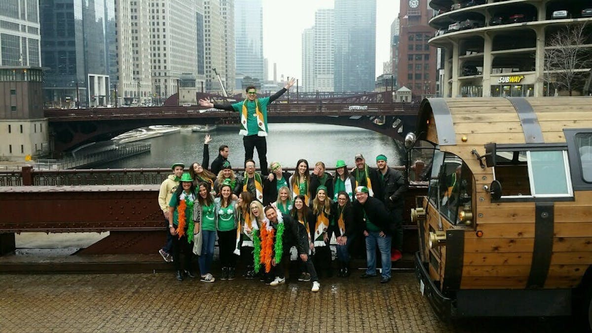 a group of people standing in front of a building