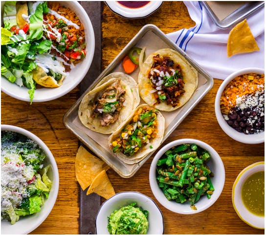 a bowl filled with different types of food on a table