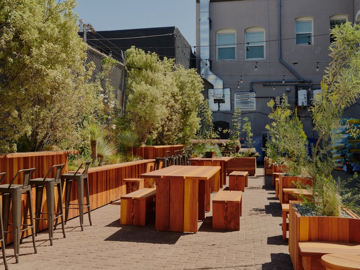 an outdoor eating area