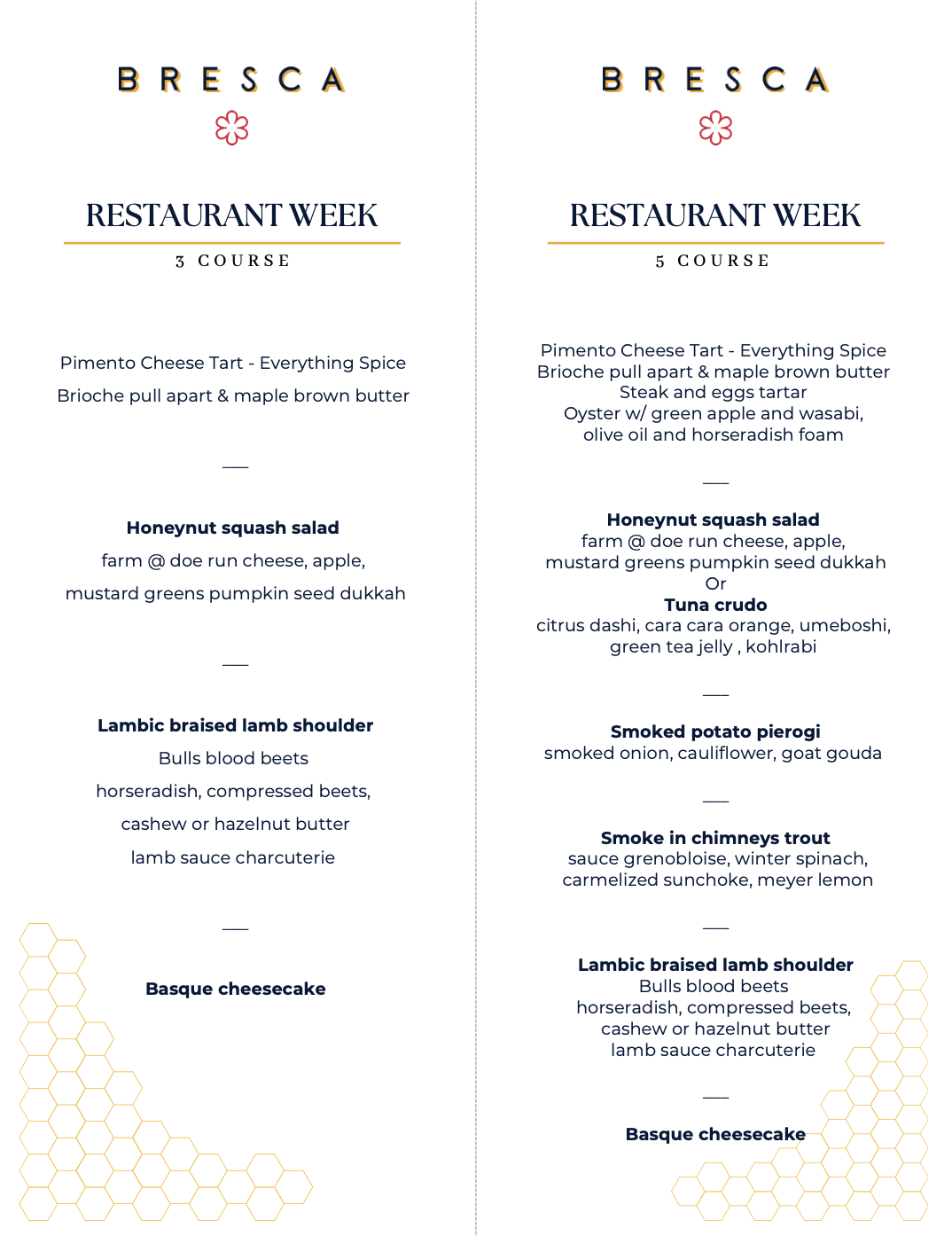 Menus | Bresca in Washington, DC