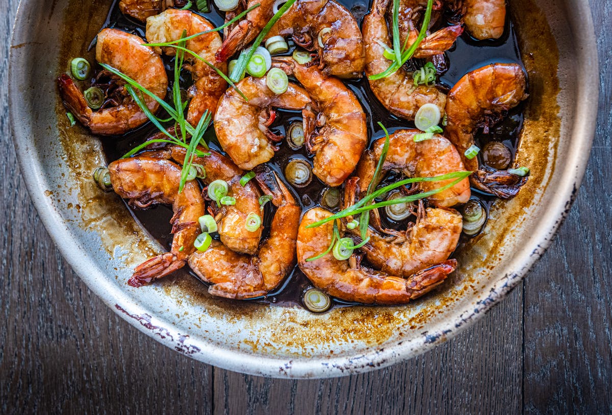 a dish with shrimp
