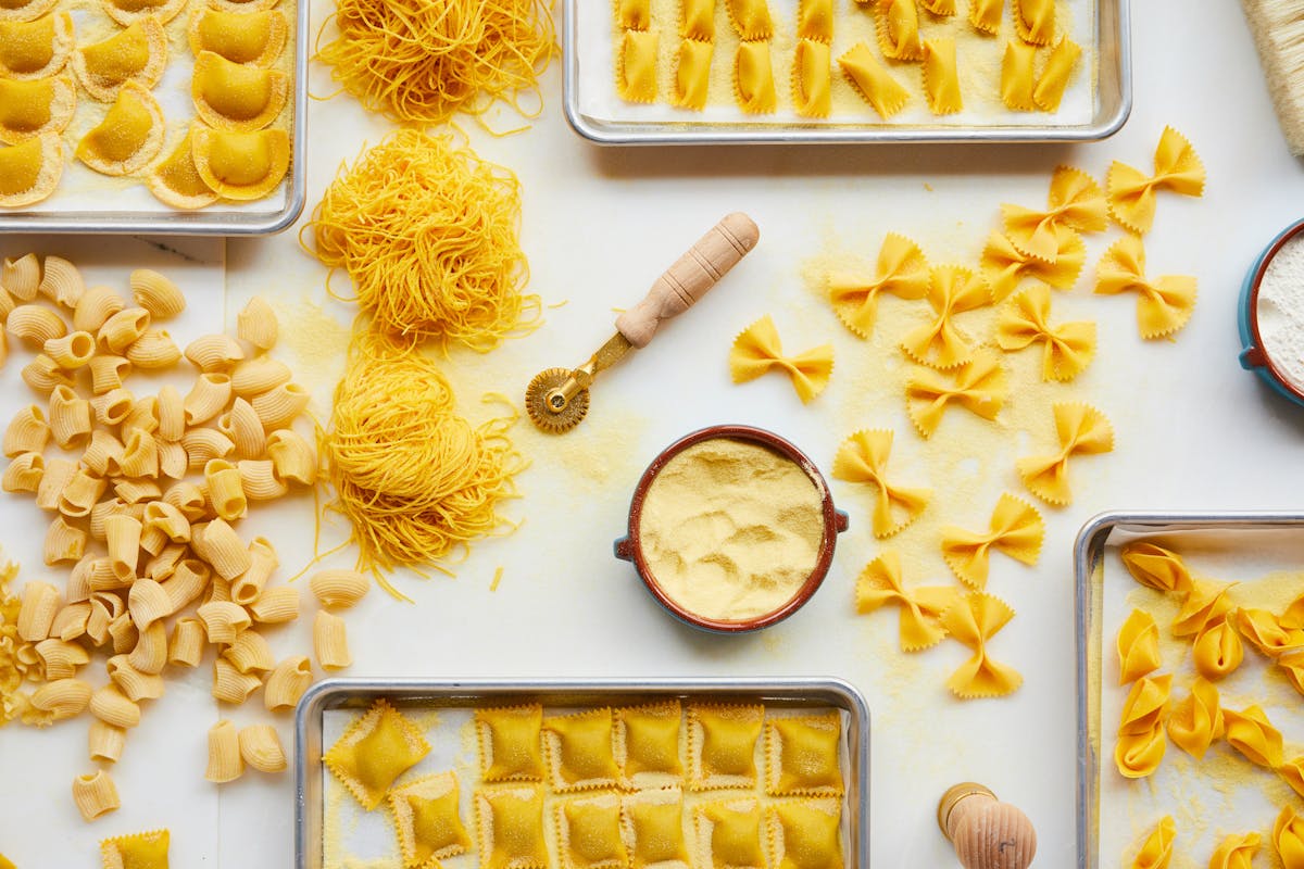 a spread of different pastas