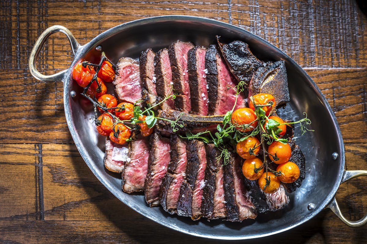 sliced steak in a skillet