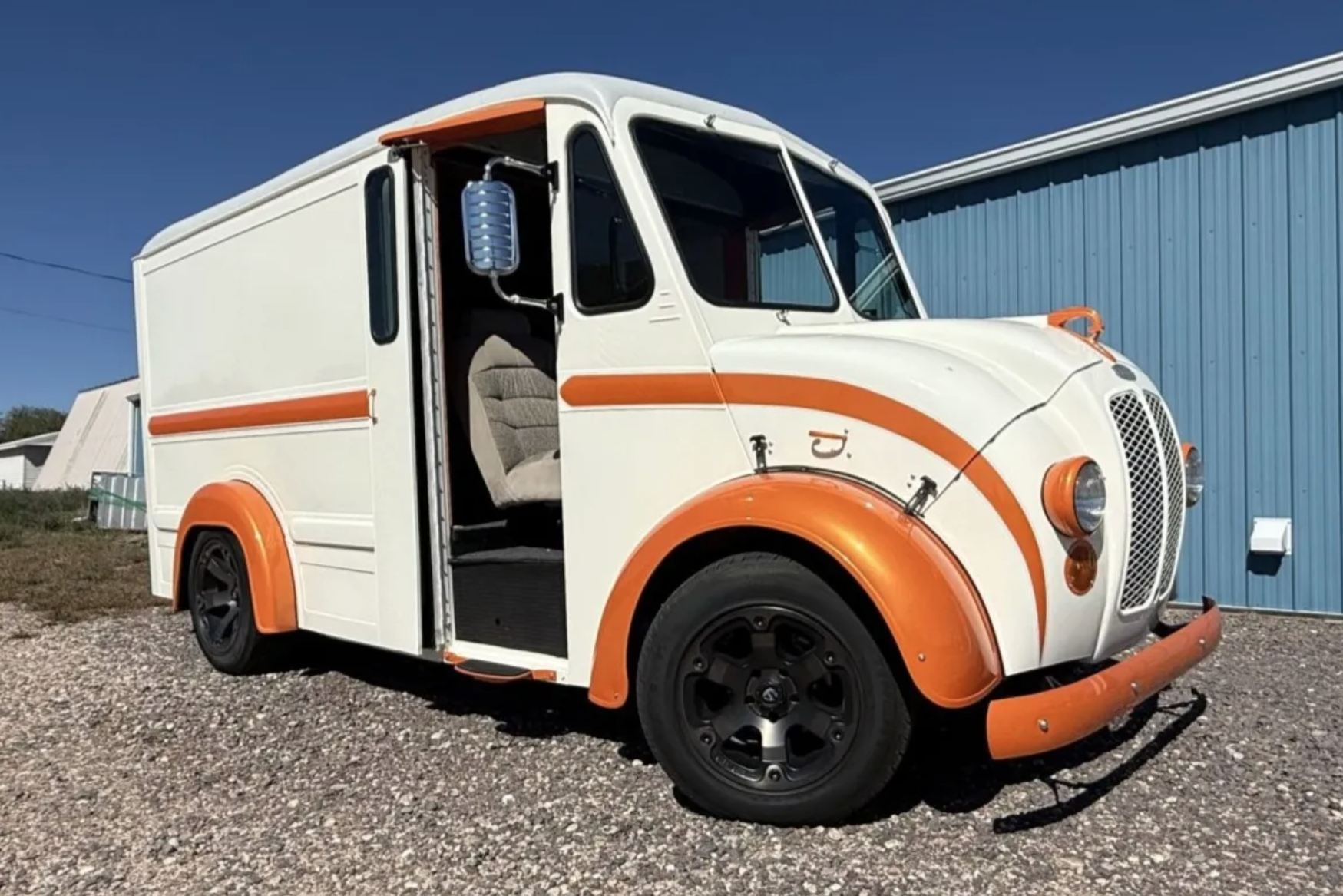a truck is parked in a parking lot