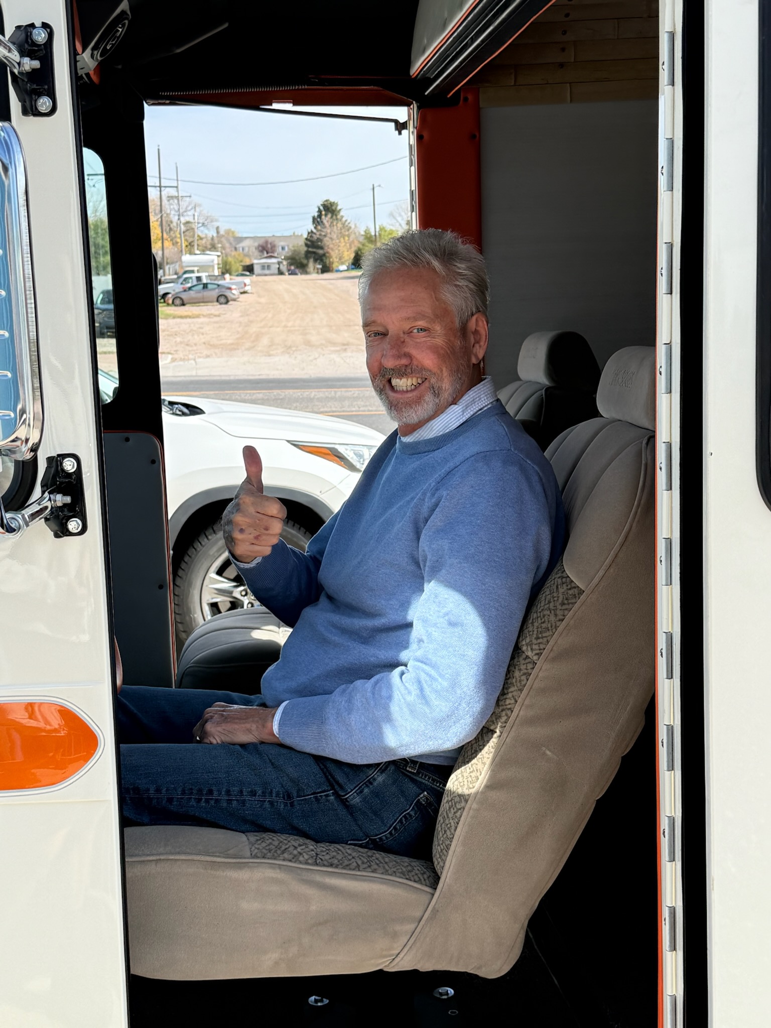 a person sitting on a bus