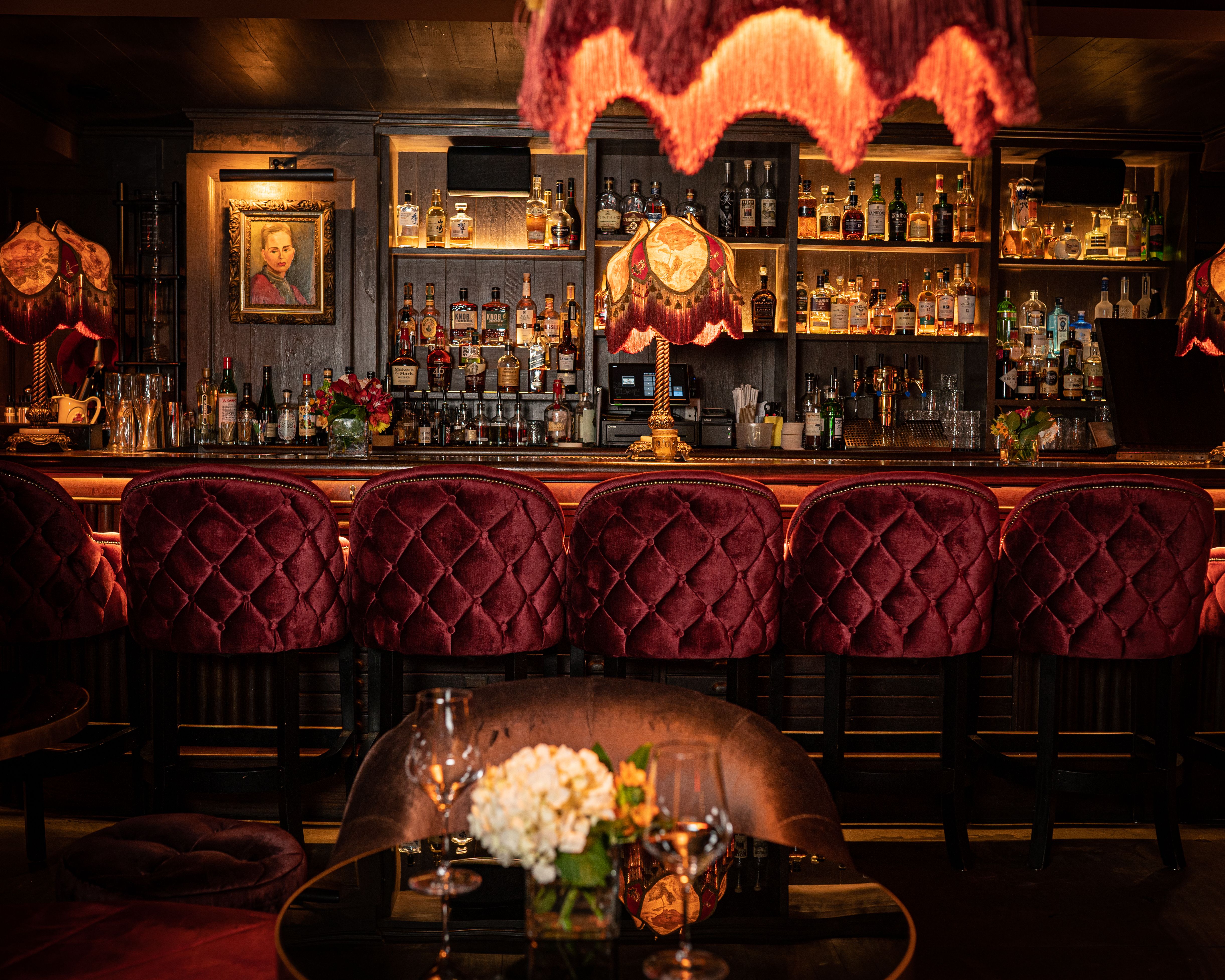a fire place sitting in a restaurant