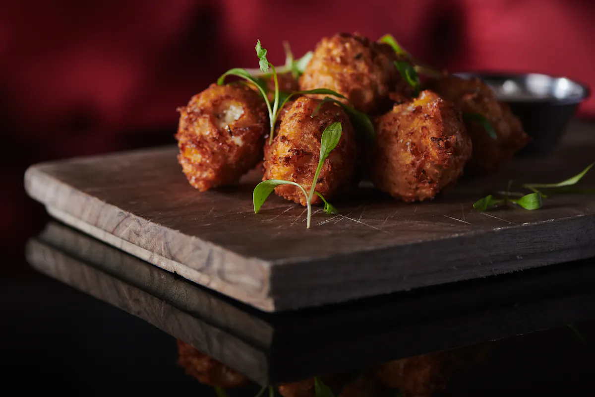 a close up of food on a wooden table