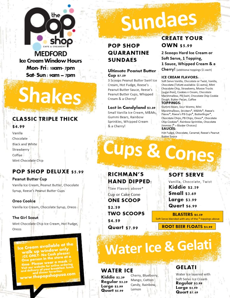 Menus Medford The Pop Shop in USA