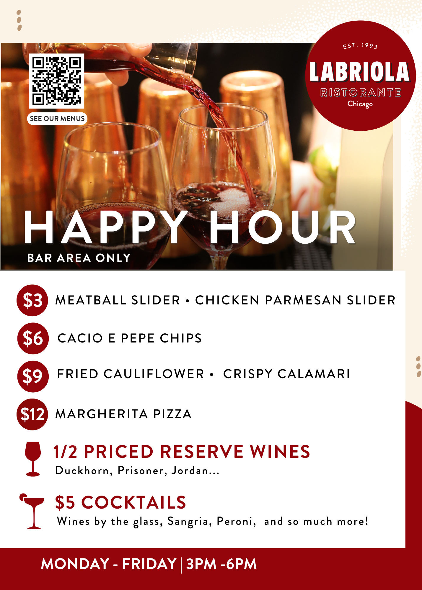 Happy Hour | Labriola Chicago | Italian Restaurant in Chicago, IL