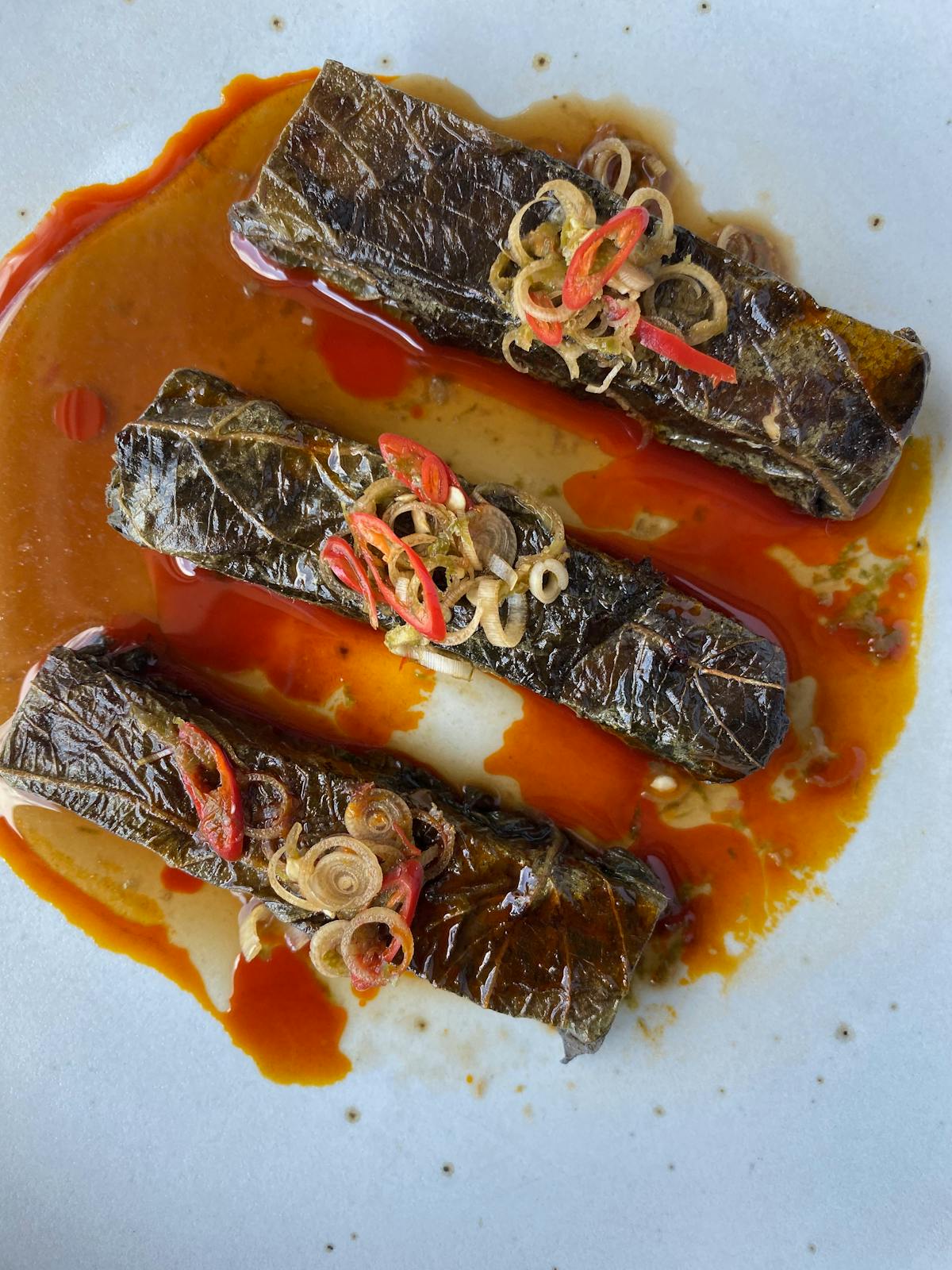 a plate of shiso-wrapped tofu