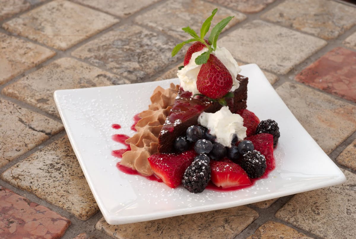 a piece of chocolate cake on a plate