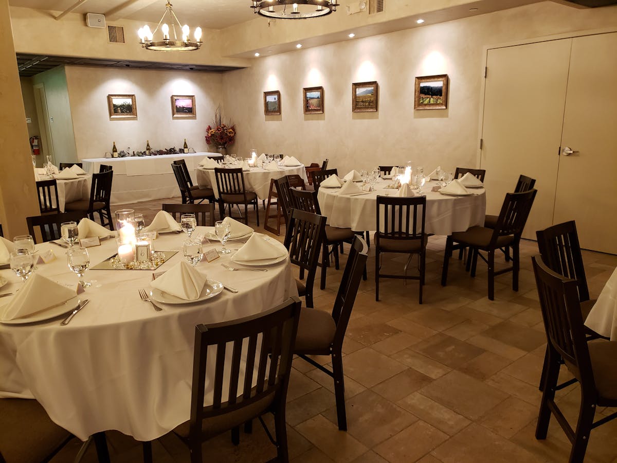 a room with a table in a restaurant