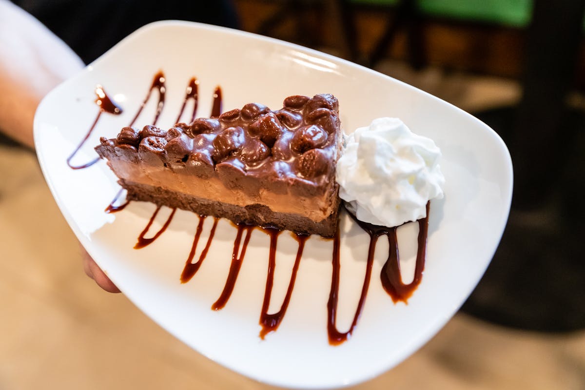 a piece of chocolate cake on a plate