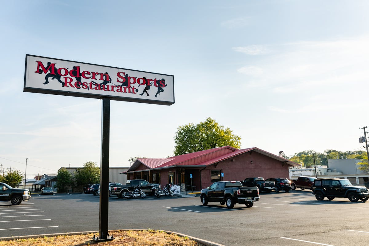 the modern sports restaurant seen from the outside 